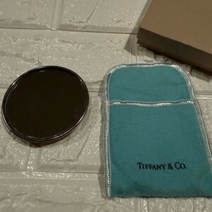 Tiffany & Co. Silverplate Bow Compact Mirror Pouch Vanity Accessory Vintage